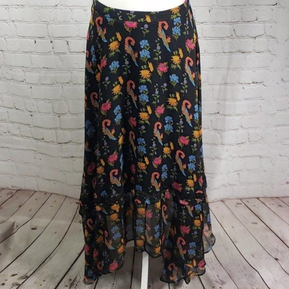 GLAMOROUS Floral Print Chiffon Midi Skirt With Asymmetric Hem S NWT - Picture 3 of 15